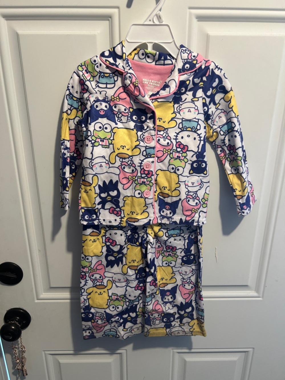 Hello Kitty Multicolor Fleece Pajama Set with Navy Pink Yellow Characters